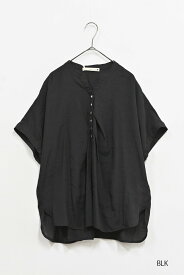 ≪SALE 50%OFF≫TRスラブタック多釦スキッパーブラウスレディース プルオーバー トップス ブラウス 半袖 ブラック ブラウン パープル グリーン グレージュ レーヨン ポリエステル SALE残りわずか/st