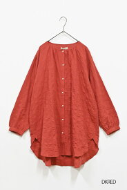 【7/10(木)限定店内全品ポイント5倍】≪SALE 50%OFF≫ふんわり前開きギャザーチュニックレディース トップス チュニック 長袖 マスタード インクブルー ダークレッド ブラック 綿 ポリウレタン/st/sn