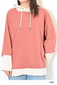 【7/10(木)限定店内全品ポイント5倍】≪SALE 30%OFF≫レイヤード風パーカーチュニックレディース トップス チュニック パーカー 長袖 バイカラーグレー ピンク グリーン チャコール ボーダー 綿 綿100/st/sn