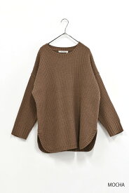【7/10(木)限定店内全品ポイント5倍】≪SALE 50%OFF≫裾ラウンドワッフルニットプルオーバーレディース トップス プルオーバー ロンT ワッフル生地 ラウンド ナチュラル モカ インクブルー アクリル SALE商品/st/kn