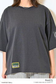 【7/10(木)限定店内全品ポイント5倍】≪SALE 20%OFF≫HARVEY BALL STORY TEEレディース トップス Tシャツ ネイビー チャコール ナチュラル スマイル プリント 綿 ポリウレタン/st