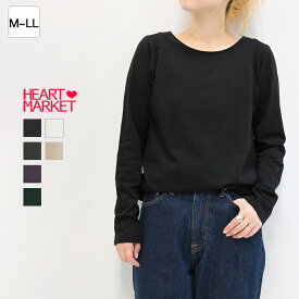 ニコニコ無地ロンTEEレディース トップス Tシャツ 無地 シンプル プリントタグ ハート 刺繍 長袖 ホワイト ナチュラル ダークグリーン チャコール ブラック 綿 綿100/mt/9ko