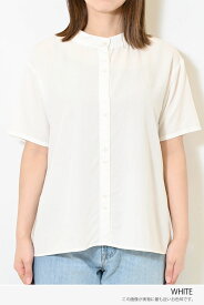 ≪SALE 30%OFF≫ドット無地チビハイネックブラウスレディース トップス ブラウス ドット柄 バンドカラー ハイネック 無地 シンプル ホワイト ブルー ブラック レーヨン ナイロン 再生繊維 セルロース/st