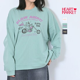 ≪SALE 30%OFF≫BLOWAWAYミニ裏毛長袖プルオーバーレディース トップス プルオーバー カットソー 裏毛 くま 車 ロゴ プリント ホワイト ミント チャコール 綿 綿100/wz/rf/st