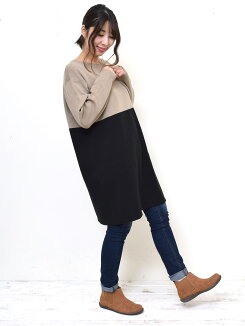 \WINTERSALE30%OFF/ミラノリブバイカラーワンピースレディース,トップス,ワンピース,バイカラ—,ニット,ミラノリブ,冬,気になる体型カバー,ハトマスト