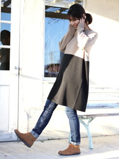 \WINTERSALE30%OFF/ミラノリブバイカラーワンピースレディース,トップス,ワンピース,バイカラ—,ニット,ミラノリブ,冬,気になる体型カバー,ハトマスト