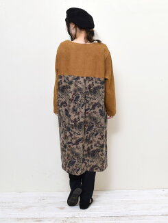 【ハトマガ12月号掲載商品】柄切替ゆったりワンピースレディース,ワンピース,ワンピ,切替,ナチュラル,秋冬,ハトマスト,体型カバー