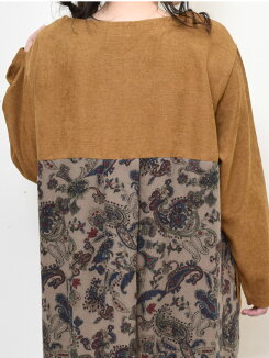 【ハトマガ12月号掲載商品】柄切替ゆったりワンピースレディース,ワンピース,ワンピ,切替,ナチュラル,秋冬,ハトマスト,体型カバー