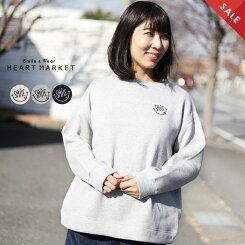 \WINTERSALE30%OFF/プレミア裏起毛スマイル巾広トレーナーレディース,トップス,プルオーバー,トレーナー,裏起毛,ハトマ定番,秋冬,カジュアル,あったか素材,ハトマスト,刺繍,ニコちゃん,スマイル