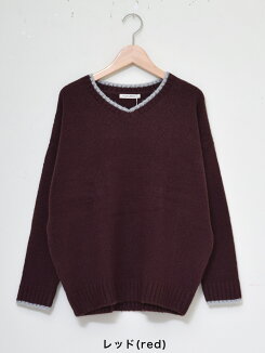 ≪12/20発売≫\WINTERSALE30%OFF/ライン入りVネックプルオーバーレディース,トップス,プルオーバー,無地,ドルマン,ライン入り,ナチュラル,長袖,Vネック,秋冬トレンド,ニット,柔らかい