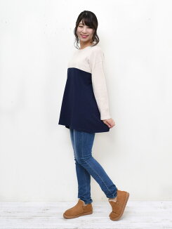 ≪11/30発売≫配色切替ニットチュニックレディース,トップス,チュニック,ゆったり,切替,秋冬ニット,ナチュラル,配色,バイカラー