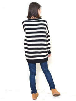 \WINTERSALE50%OFF/ニットドルマンチュニック-3レディース,トップス,チュニック,ドルマン,ニット,カジュアル,チュニック丈,やわらか,気になる体型カバー,ハトマスト,ボーダー,無地