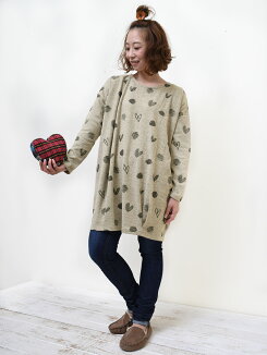 \WINTERSALE30%OFF/ハート柄チュニックレディース,トップス,チュニック,ハート,総柄,ゆったり,タック,春,冬,気になる体型カバー,ハトマスト