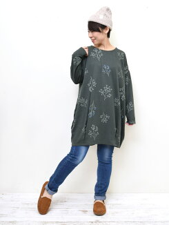 \WINTERSALE30%OFF/小枝柄チュニックレディース,トップス,チュニック,小枝,総柄,春,冬,ゆったり,気になる体型カバー,ハトマスト