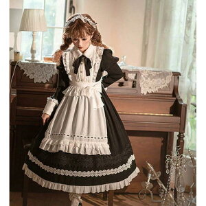 ロリータ メイド 3点セット 秋冬 長袖 コスプレ ハロウィン ワンピース エプロン 可愛い エレガント 華麗 豪華 ふんわり スカート ボリューム メイド服 喫茶