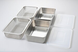 蓋付き深型ステンレスバット・角型ザルセット 調理器具 ザル ボウル セット ボール ステンレス バット 角バット 深型バット フタ付き 蓋付き 水切り 下ごしらえ 日本製 国産 誕生日 バース