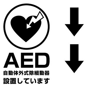 AED�ݒu�ē��\���p�J�b�e�B���O�X�e�b�J�[�i�c�^�j2���g ����12cm×����21cm �n���h���C�h AED���ڎԂ�AAED�ݒu�ꏊ�Ɂ����2���t�����܂�
