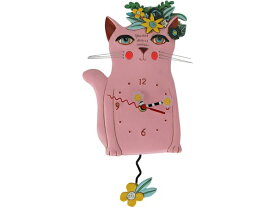 Allen Designs アレン・デザイン　ピンクの猫の振り子時計　Pretty Kitty Pink Floral Cat ClockMichelle Allenデザイン