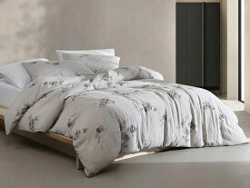 【クイーン】　Calvin Klein カルバン・クライン　Aquarelle Floral 掛け布団3点セット　（グレー）　243×233cm　掛布団カバー1枚＆枕カバー2枚　寝具