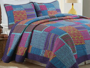 �y�N�C�[���z�@Cozy Line Home Fashions �L���g3�_�Z�b�g Artsy Bohemian Boho Chic�@�i�u���[�x���[/�t�N�V���j�@223×233cm�@���o�[�V�u������|���z�c1�������J�o�[2�@�Q��