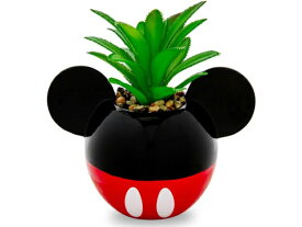 Disney ディズニー　ミッキー・マウス植木鉢　（赤/黒）　陶器製プランターと人工観葉植物