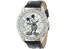 Disney ディズニー　ミッキー・マウス腕時計　（シルバー）　ブラッククロコ・レザーバンド　Unisex