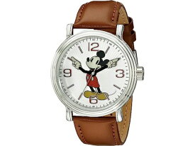 Disney ディズニー　ミッキー・マウス腕時計　（シルバー）　ブラウン・レザーバンド　Adult Vintage