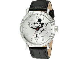 Disney ディズニー　ミッキー・マウス腕時計　（シルバー）　ブラッククロコ・レザーバンド　Adult Vintage
