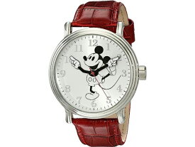 Disney ディズニー　ミッキー・マウス腕時計　（シルバー）　ダークレッド・レザーバンド　Adult Vintage