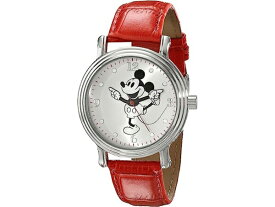 Disney ディズニー　ミッキー・マウス腕時計　（シルバー）　レッド・レザーバンド　Adult Vintage