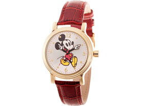 Disney ディズニー　ミッキー・マウス腕時計　（ゴールド）　レッド・レザーバンド　Adult Vintage