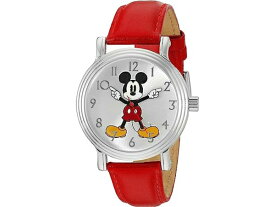 Disney ディズニー　ミッキー・マウス腕時計　（シルバー）　レッド・レザーバンド　Adult Vintage