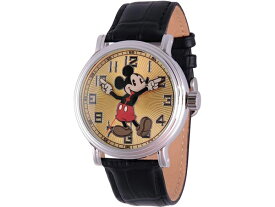 Disney ディズニー　ミッキー・マウス腕時計　（シルバー/ゴールド）　ブラック・レザーバンド　Adult Vintage