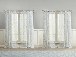 �y��97×��214cm 4���z�@Laura Ashley ���[�� �A�V�����C�@Barnette ���[�X�J�[�e�� 4���Z�b�g��2�p�@�i�u���[�j 38×84inch