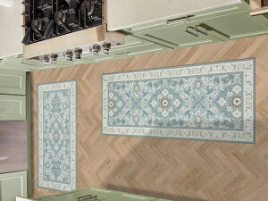 Laura Ashley ローラ アシュレイ Beige Aurora Medallion ラグ2点セット (ブルー/アイボリー) 66×114cmアクセントラグ&66×152cmランナーラグ