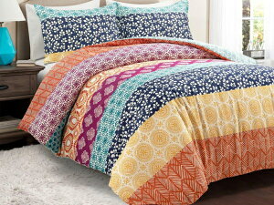 �y�L���O�z�@Lush Decor ���b�V���E�f�R�[���@Bohemian Stripe ���o�[�V�u���z�c�J�o�[3�_�Z�b�g�i�t�N�V�����I�����W�j�@228×264cm�@�|�z�c�J�o�[1�������J�o�[2���@�Q��