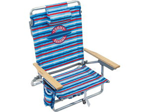 Tommy Bahama トミーバハマ 5段階リクライニング・ビーチチェアー (ブルー/レッド) 木製肘掛モデル バック・パック式アウトドア・チェア