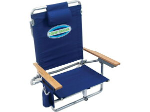 Tommy Bahama トミーバハマ 5段階リクライニング・ビーチチェアー (ネイビー) 木製肘掛モデル バック・パック式アウトドア・チェア
