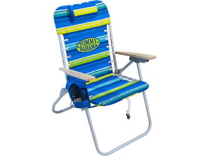 Tommy Bahama トミーバハマ 4段階リクライニング・ビーチチェアー (ブルー/グリーン) 木製肘掛モデル バック・パック式アウトドア・チェア