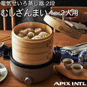 電気せいろ蒸し器 2段 むしざんまい Bamboo Steamer レシピブック付き 家庭用 グレージュ AMZ-450GY APIX アピックス ＼楽天ランキング1位！／