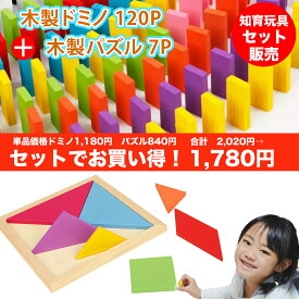 ドミノ倒し 120ピース + パズル 7ピース おもちゃ 知育玩具セット 積み木 木製 小学生 誕生日 女の子 プレゼント 送料無料