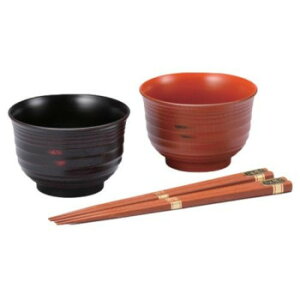 山中塗 根来・曙汁椀ペア(箸付) 2606