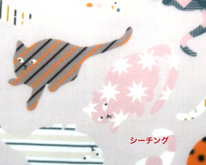 【シーチング】【デジタルプリント】お洒落キャット コットン 布 マスク 小物 洋服 猫 ドット ネコ ねこ チェック ストライプ