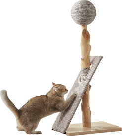 Gworld キャットタワー 木製 猫 爪研ぎ 麻 天然 サイザル麻 つめとぎ 猫 ポール サイザル麻ボール シザル爪とぎ 縦置き型 人気 長持ち 構造 構造 運動不足解消 家具保護 組み立て簡単 0724