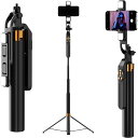 自撮り棒 三脚 Bluetoothリモコン付き 180cm超ロング伸縮 強化クアッドベース 360°回転 手ブレ防止 iPhone/Android/G…