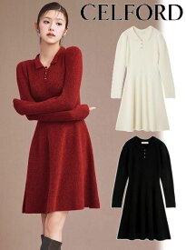 【即日出荷】(限定価格10%OFF&500円OFF) CELFORD セルフォード 襟付きミニニットワンピース 25秋冬. CWNO255025 フレアワンピース 【新作】