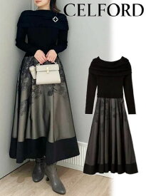 【即日出荷】(限定価格10%OFF&500円OFF) CELFORD セルフォード オフショルニットドッキングワンピース 25秋冬. CWNO261042 マキシワンピース 【新作】