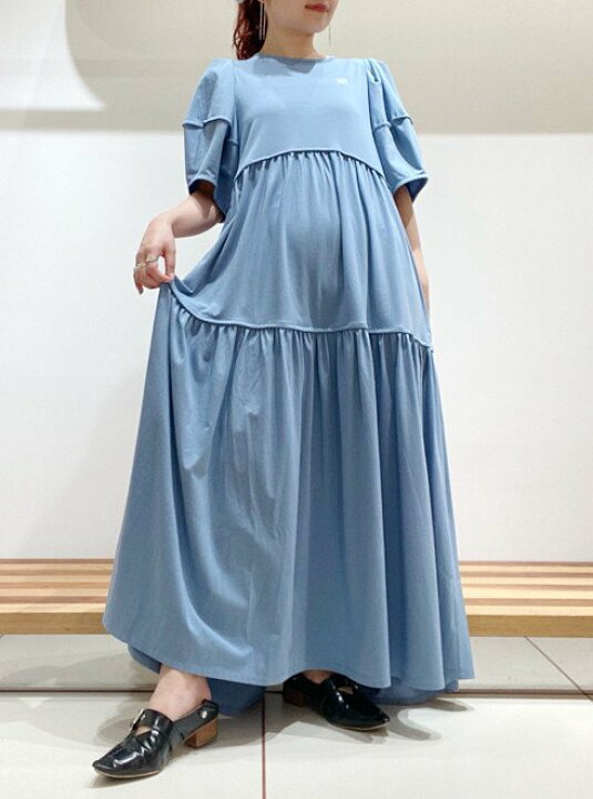 【中古】ファーファー FURFUR 24SS ロゴ刺繍パフスリーブワンピース 半袖 ロング ティアード F グレー RWCO242062 /GV ■GY12 レディース 【ベクトル 古着】 250823