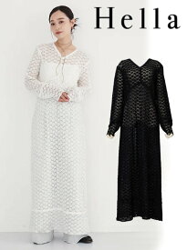 【即日出荷】ファイナルセール60%OFF! Hella ヘラ　TULL EMBROIDERY DRESS 23秋冬 h233-16 マキシワンピース チュールエンブロイダリードレス ヴィンテージ レース 総柄 長袖 レイヤード秋ワンピ特集