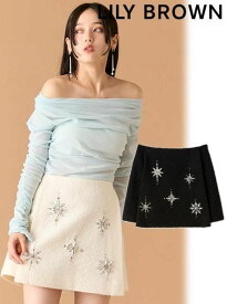 【予約】(限定価格10%OFF&500円OFF) Lily Brown リリーブラウン スノーフレークビジューミニスカート 25秋冬.予約 LWFS255808 フレアスカート 入荷予定 : 11月下旬〜　ボトム